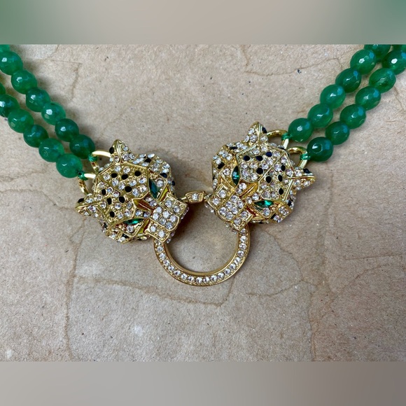 DOUBLE LEOPARD NATURAL STONE STATEMENT NECKLACE - Picture 2 of 4